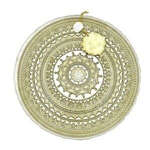 Turkish Glass White Charger Plates Hand Painted Gold Lace Set of 2 NWT White